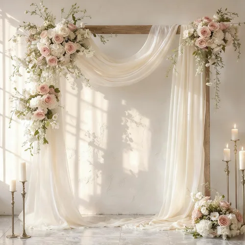 Miniatura 24 de Tela drapeada para arco de boda de 28 x 19 pies, telón de fondo de tela de gasa transparente, 1 panel de cortinas de rosa polvorienta para Cortina