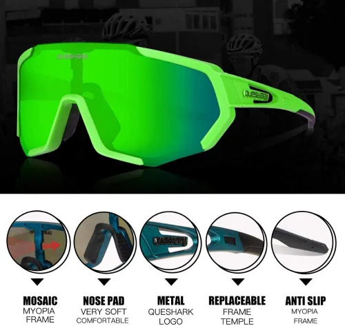 Miniatura 3 de Queshark - Gafas de ciclismo, lentes de sol deportivos para hombres y mujeres, 1 lente polarizada 2 HD, lentes de sol polarizados para ciclismo