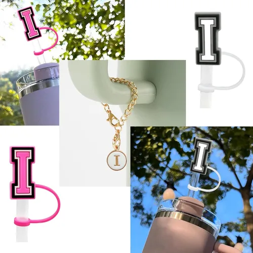 Miniatura 2 de 2 fundas de popote para copa Stanley de 30 y 40 onzas, 0.394 in con 2 dijes de letras personalizados, nombre de identificación, letra inicial