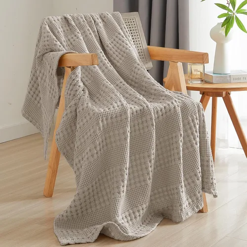 Miniatura 42 de PHF - Manta tejida de punto gofre 100% algodón, suave, ligera, transpirable, acogedora, de verano, para sofá y cama, tejida, estética, decoración