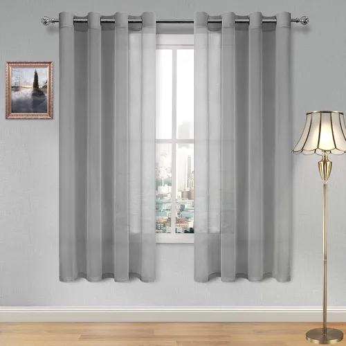Miniatura 63 de DWCN Cortinas traslúcidas color verde frijol para sala de estar y dormitorio - Cortinas voile con aspecto de lino sintético con ojales en la parte