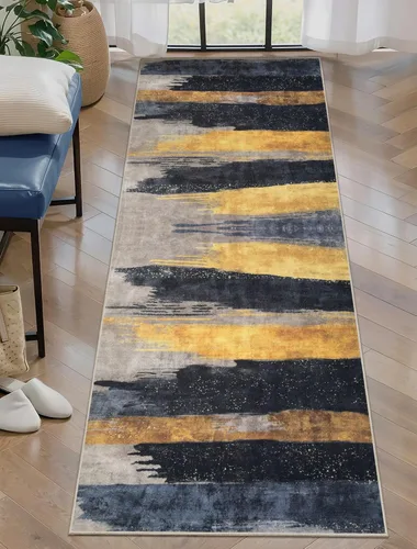 Miniatura 68 de Ciicool Alfombra de pasillo lavable de 2 x 6, alfombra moderna abstracta para pasillo, antideslizante, delgada, ligera, con estampado gris marino