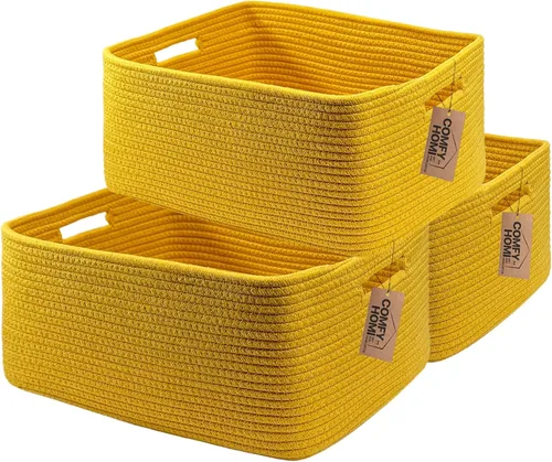Miniatura 31 de COMFY-HOMI Cestas de almacenamiento de 11.5 x 7.5 x 4.7 pulgadas para organizar, cesta tejida de cuerda de algodón, caja de almacenamiento
