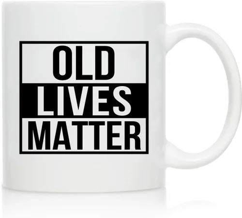 DU VINO Old Lives Matter Taza de café de 11 onzas, divertido regalo de cumpleaños o jubilación para personas mayores mayores, regalo de broma para