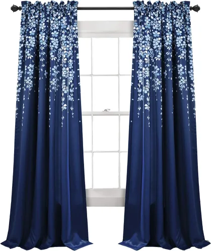 Miniatura 20 de Lush Decor Cenefa para ventana con filtro de luz, colección Weeping Flower, juego de cortinas, un par, 52" de ancho x 95" de largo + 2" de cabecera
