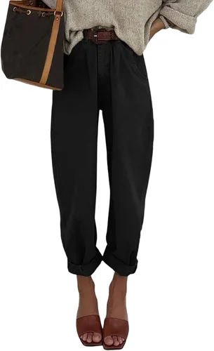 EVALESS Pantalones de mezclilla holgados de cintura alta para mujer, casuales, holgados, recortados, pantalones de mezclilla Y2K