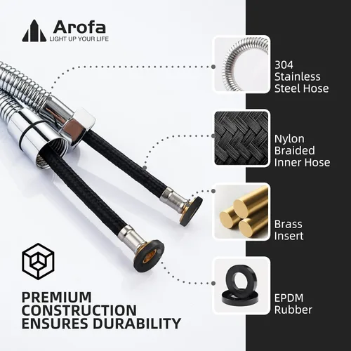 Miniatura 2 de Arofa Manguera de bidé de acero inoxidable – Pulverizador de mano de 47 pulgadas con manguera interior de PVC trenzado de nailon para conector G