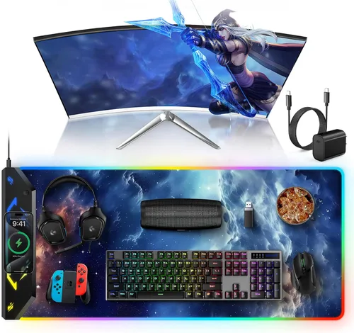 Miniatura 13 de TopMade Alfombrilla de mouse de carga inalámbrica, alfombrilla de mouse impermeable para juegos con superficie ultra suave, base antideslizante