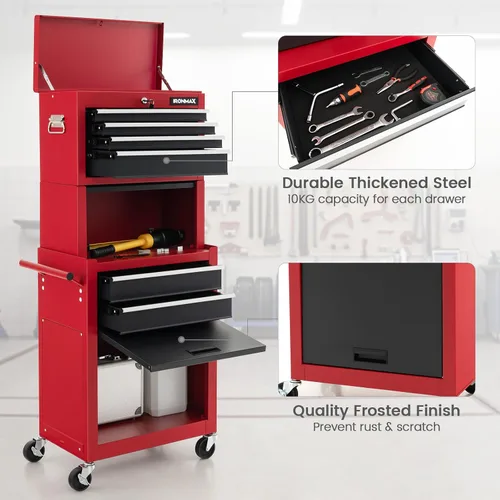 Miniatura 6 de ERGOMASTER Cofre de herramientas con ruedas - Caja superior extraíble, gabinete grande inferior con ruedas y sistema de bloqueo - Caja de Negro&rojo