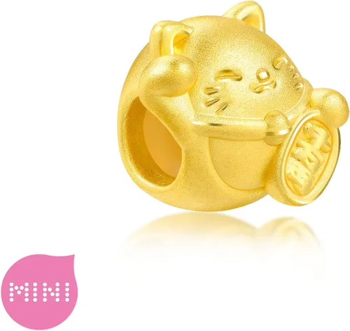 Miniatura 3 de CHOW SANG SANG 999 24K oro macizo Maneki Neko Lucky Cat Mini Charm Pulsera para Mujer 92307C, Oro, Sin gemas.