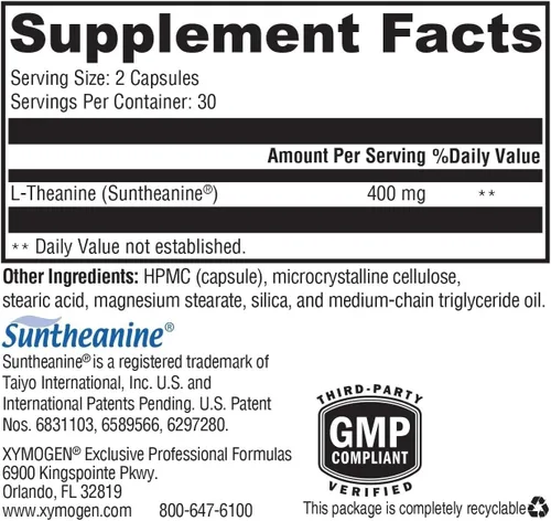 Miniatura 3 de XYMOGEN L-teanina - 400 mg como sunteanina - Relajación, concentración y apoyo al estrés - Suplemento de aminoácidos - Sin somnolencia