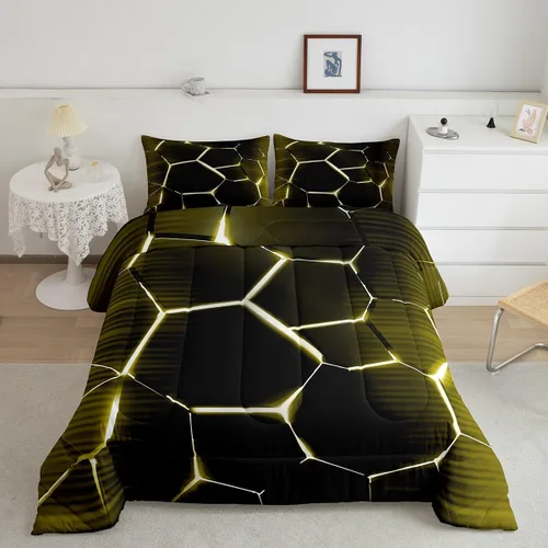 Miniatura 10 de Feelyou Juego de edredón de nido de abeja, edredón hexagonal rojo degradado para niños, niñas, adolescentes, juego de ropa de cama geométrico, Multi