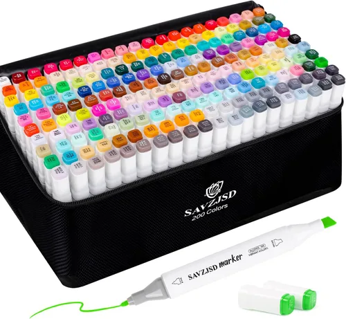 SAVZJSD Marcadores de alcohol, juego de marcadores de alcohol de 200 colores, marcadores de doble punta para adultos, artistas en colorear, bocetos