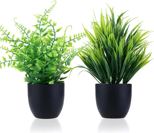 Miniatura 13 de GREENTIME Paquete de 4 plantas falsas en maceta negra, pequeñas plantas artificiales de eucalipto en maceta, hierba de trigo, mini vegetación
