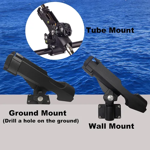 Miniatura 3 de HiUmi Adjustable Black Fishing Rod Holder for Boat Kayak Swivel Side Mount Kits Tackle