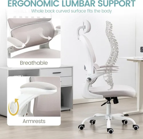 Miniatura 3 de Yilaywain - Silla ergonómica de oficina, silla de escritorio para oficina en casa con reposacabezas ajustable, silla de computadora de respaldo alto