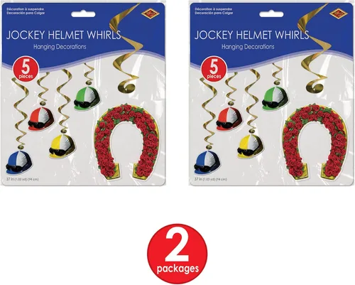 Miniatura 5 de Beistle Casco Derby Day Jockey de 10 piezas, espirales colgantes para decoración de fiestas de carreras de caballos, 37 pulgadas, multicolor
