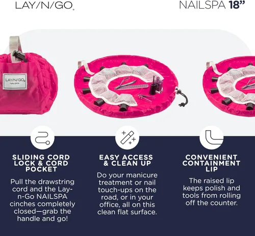 Miniatura 3 de Lay-n-Go NailSpa - Bolsa de cosméticos con cordón - Organizador portátil de suministros para uñas con 8 bolsillos elásticos de malla y centro What A