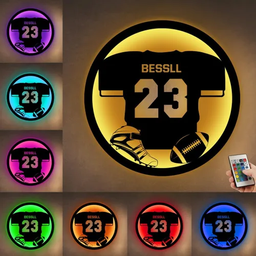 Miniatura 18 de Letrero de metal de jersey deportivo personalizado con luz LED, nombre y número personalizado, letrero de neón con nombre personalizado, decoración