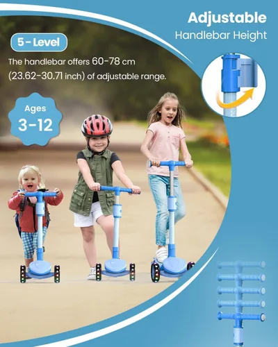 Miniatura 3 de Patinete ajustable 2 en 1 para niños de 3 a 5 años (adecuado de 3 a 12 años), manillar de 5 niveles y asiento extraíble, ruedas con luces LED