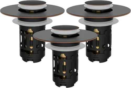 Miniatura 25 de Hibbent Colador de drenaje de lavabo de baño 3 en 1 mejorado, tapón universal desplegable con cesta de filtro de acero inoxidable extraíble atrapa