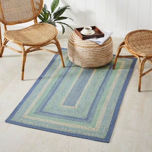 Miniatura 16 de VHC Brands Jolie Farmhouse - Alfombra decorativa de 19.5 x 36 pulgadas, textura azul de yute a rayas, medio círculo, decoración para el suelo