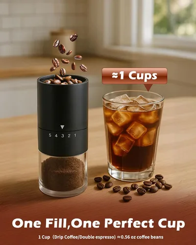 Miniatura 4 de Molinillo de café manual con muela de cerámica para espresso, prensa francesa, 5 ajustes ajustables, molinillo manual con muela incorporada