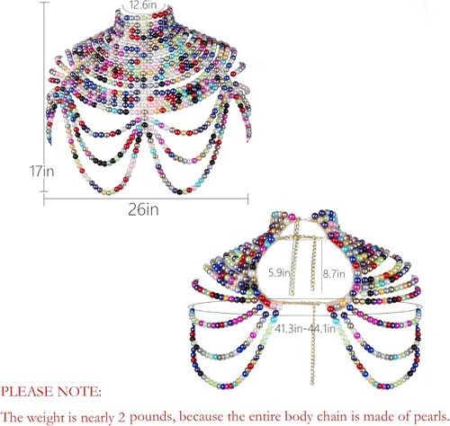 Miniatura 6 de CCbodily - Brasier de cadena de perlas para el cuerpo, collares de hombro de moda, joyería corporal