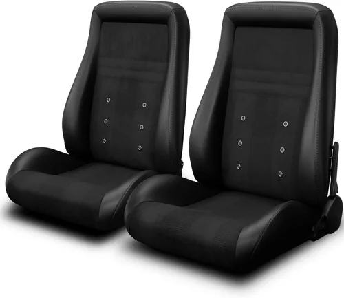 Miniatura 17 de 2 piezas de asientos universales de carreras con deslizadores de doble bloqueo, 1 par de asientos de cubo de cuero PVC con dos almohadas de Negro