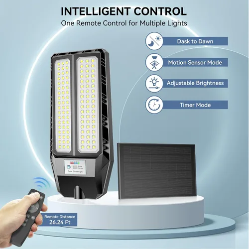 Miniatura 5 de VOOJOY Farolas solares de 9000 W para exteriores, 7000 K, luz solar LED para exteriores, luz de calle del atardecer al amanecer, lámpara LED gran