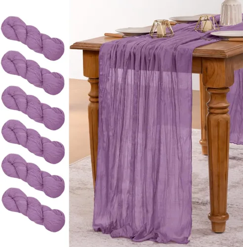 Miniatura 14 de MLMW Paquete de 6 Caminos de Mesa de Estopilla Azul Polvoriento para Revelación de Género Boho Gasa Rústica de Tela de Queso Camino de Mesa 160 Azul
