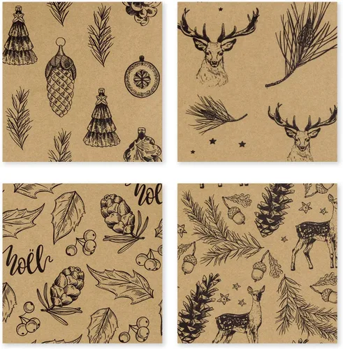 Miniatura 5 de RUSPEPA - Papel para envolver regalos de Navidad, papel kraft café con impresión de elementos navideños negros - 4 rollos de 30 pulgadas x 10 pies