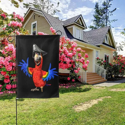 Miniatura 8 de Bandera de jardín pirata de loro de 12 x 18 pulgadas, bandera de brisa exterior para patio, decoración de habitación interior, cartel de granja
