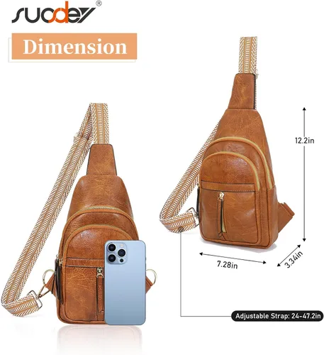 Miniatura 6 de SUOSDEY 2024 - Bolso bandolera de cuero para mujer, bolso cruzado de cuero para mujer, bolso de pecho de moda para viajar y caminar
