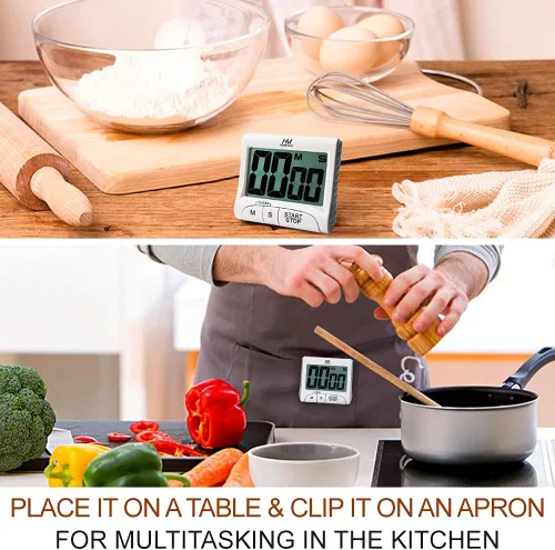 Miniatura 4 de Temporizador de cocina de pantalla grande de 3 pulgadas, temporizador digital, alarma magnética en una cuerda, temporizadores de cocina blancos
