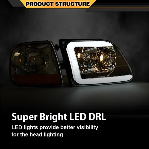 Miniatura 5 de CNNELL Juego de faros LED DRL estilo relámpago y luces de estacionamiento de esquina Lig compatibles con F150 Expedition 1997-2002/Ford F150