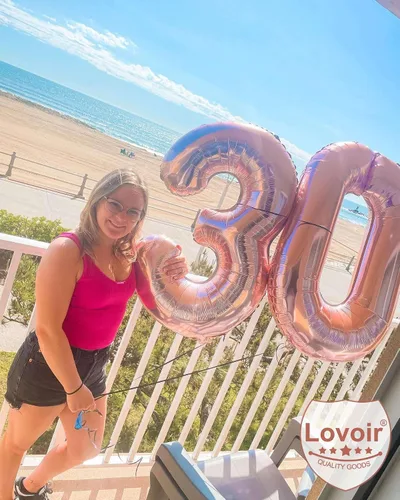 Miniatura 5 de Lovoir Globo de oro rosa de 40 pulgadas con número de 30 dígitos gigantes de papel de aluminio de Mylar para helio de 30 años, decoraciones de oro