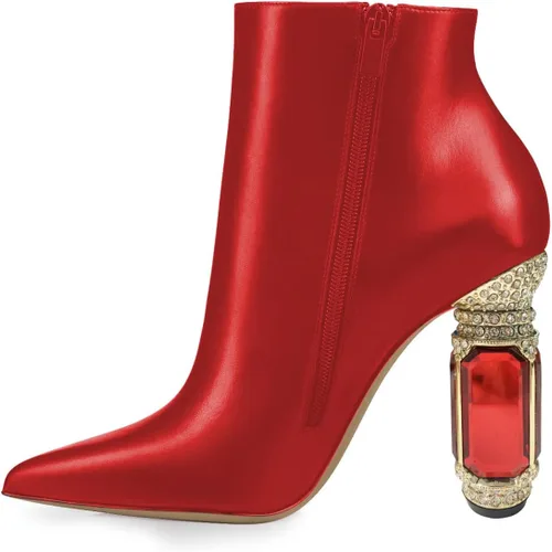 Miniatura 85 de FSJ Botas de tacón alto con punta puntiaguda para mujer, con tacón alto, con cremallera lateral brillante, estilo casual, para uso diario, zapatos