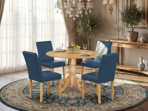 Miniatura 2 de East West Furniture DLAB5-OAK-55 - Juego de muebles de comedor de 5 piezas, incluye una mesa de comedor redonda con gotas y 4 sillas Parsons de piel