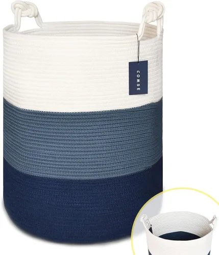 Miniatura 13 de COMSE Cesta de Manta Extra Grande, Cesta de Almacenamiento Tejida Alta, Cesta de Guardería, 15.7"x 21.7", Cesta de Lavandería de Cuerda de Algodón