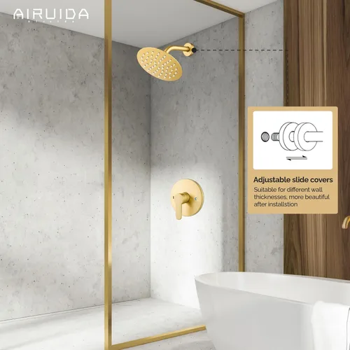 Miniatura 4 de Airuida Juego de grifo de ducha, cabezal de ducha redondo de 6 pulgadas, SUS304 de acero inoxidable de un solo mango, sistema de baño de montaje