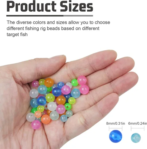 Miniatura 2 de MAFIMOEA - Juego de 200/500 cuentas luminosas de pesca, huevos de cebo, juego surtido de líneas de pesca de plástico, cuentas para bagre lubina