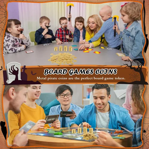 Miniatura 5 de Hanaive 50 monedas de metal del tesoro, monedas piratas de metal, fichas de juego de monedas de oro falsas, doblón español, fichas del tesoro