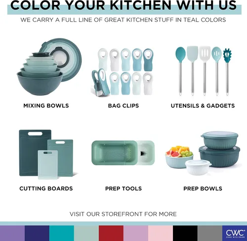 Miniatura 7 de COOK WITH COLOR - Juego de 8 cuencos mezcladores de plástico para preparación de comidas con tapas, de tamaño pequeño, apilables, anchos y Verde