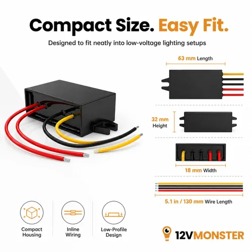 Miniatura 3 de Convertidor de 12 V CA a 12 V CC – Rectificador de 12 V CA a 12 V CC – Transformador de corriente CA de 12 voltios a 12 V CC para tiras de luz LED