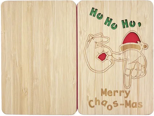 Miniatura 6 de 67 divertidas tarjetas de madera de Navidad, Ho Merry Chaos‑Mas, interior rojo en blanco para mensaje personalizado, regalo para familiares