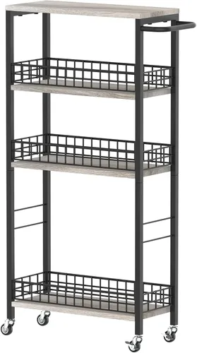 Miniatura 8 de Carrito de almacenamiento delgado de 4 niveles, carrito de cocina rodante, carrito de servicio utilitario, carrito estrecho para lavandería con asa
