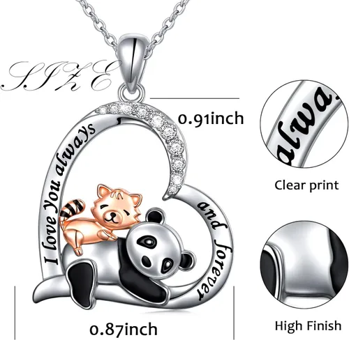 Miniatura 4 de HOOHWE Collar de plata de ley con colgante de panda rojo lindos regalos de joyería de panda para mujeres y niñas Plata No es una piedra preciosa