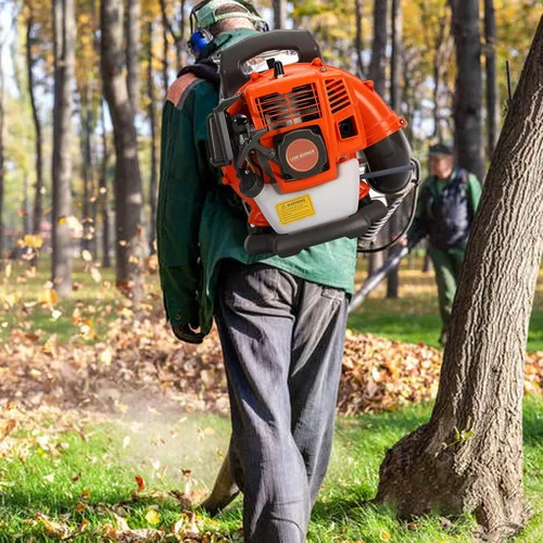Miniatura 7 de Vermon Soplador de hojas de mochila, soplador de hojas a gas de 2 tiempos, 52 cc, 6800 RPM, potente soplador de césped para césped, jardín, cuidado