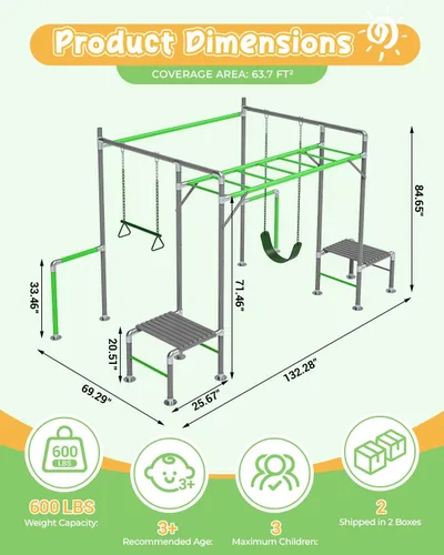 Miniatura 2 de Gimnasio de la Jungla al Aire Libre con Marco de Barras para Monos, Set de Escalada, Barra de Trapecio, Columpio de Cinturón, Barras de Gimnasia